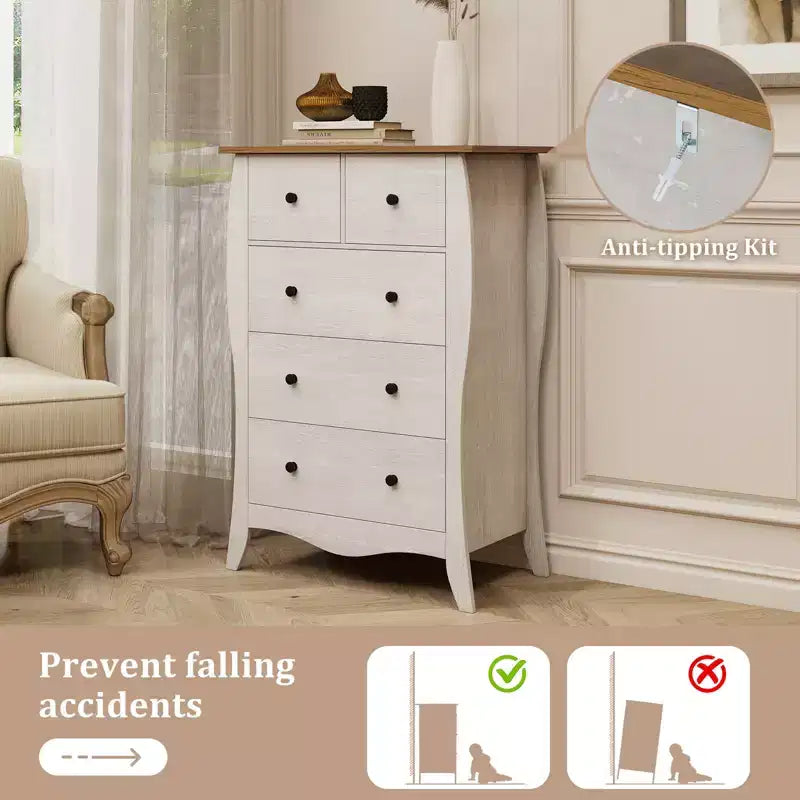 Commode de ferme avec 5 tiroirs en tissu pliable et kit anti-basculement