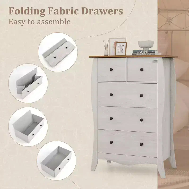 Commode de ferme avec 5 tiroirs en tissu pliable et kit anti-basculement