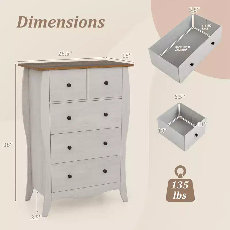 Commode de ferme avec 5 tiroirs en tissu pliable et kit anti-basculement