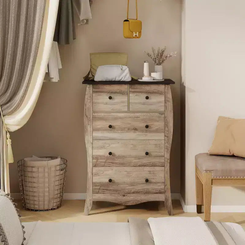 Commode de ferme avec 5 tiroirs en tissu pliable et kit anti-basculement