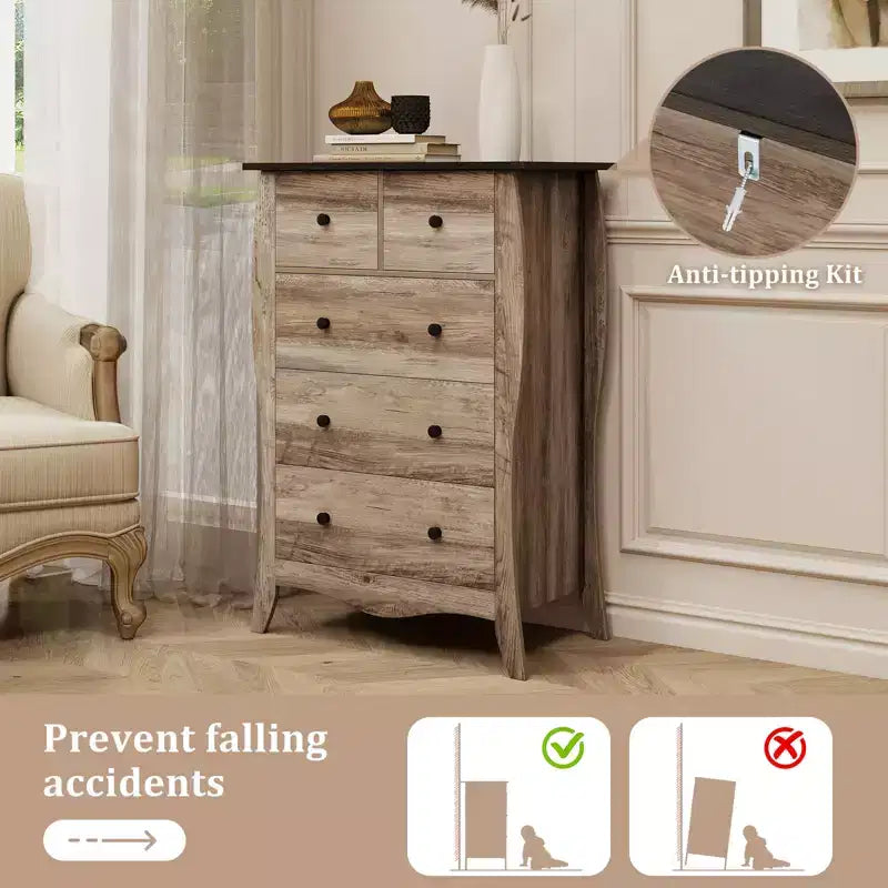 Commode de ferme avec 5 tiroirs en tissu pliable et kit anti-basculement