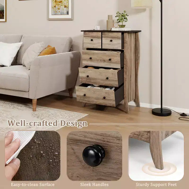 Commode de ferme avec 5 tiroirs en tissu pliable et kit anti-basculement