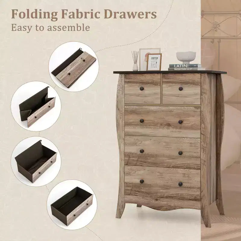 Commode de ferme avec 5 tiroirs en tissu pliable et kit anti-basculement
