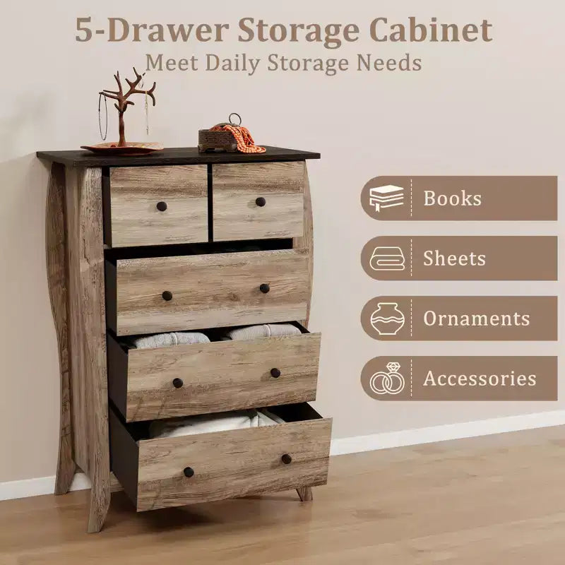 Commode de ferme avec 5 tiroirs en tissu pliable et kit anti-basculement