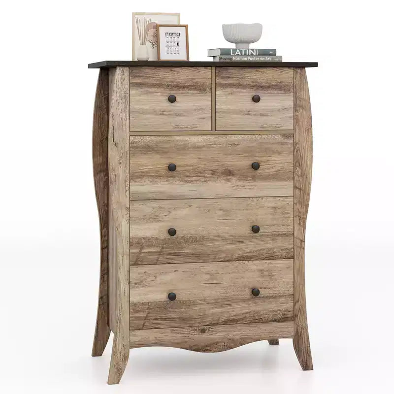 Costway 38 Farmhouse Chest of Drawers w/ 5 Folding Fabric Drawers & Anti-tipping Kit