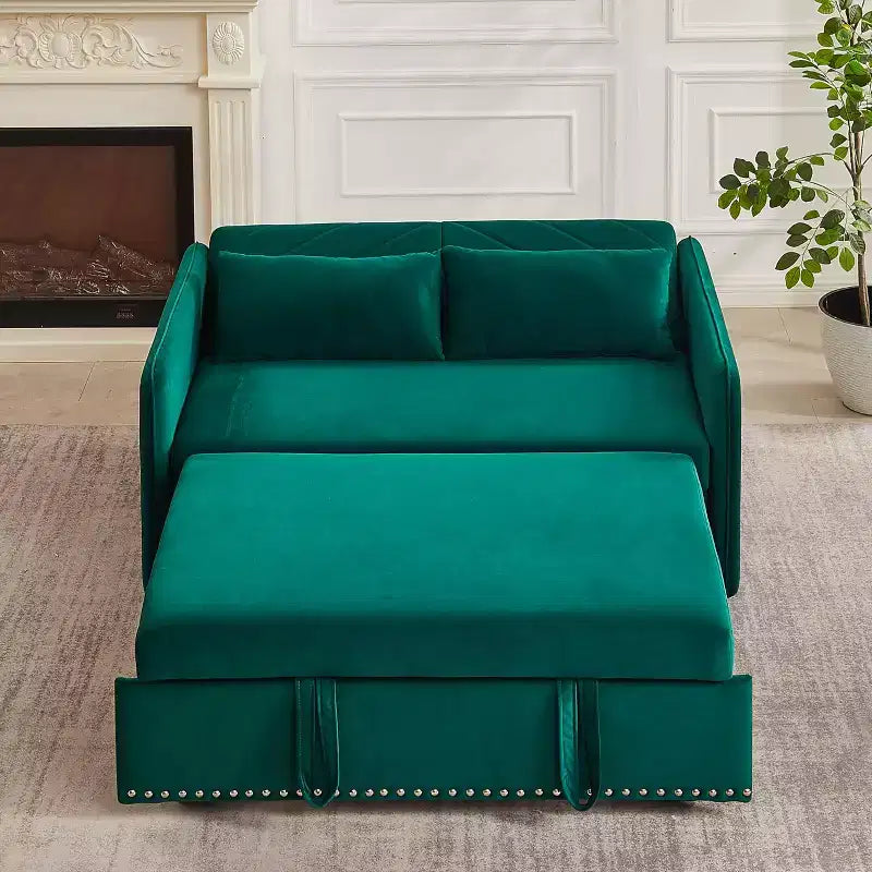 Canapé-lit convertible moderne, causeuse confortable en velours avec port USB et poches latérales, meuble peu encombrant pour salon, chambre et appartement