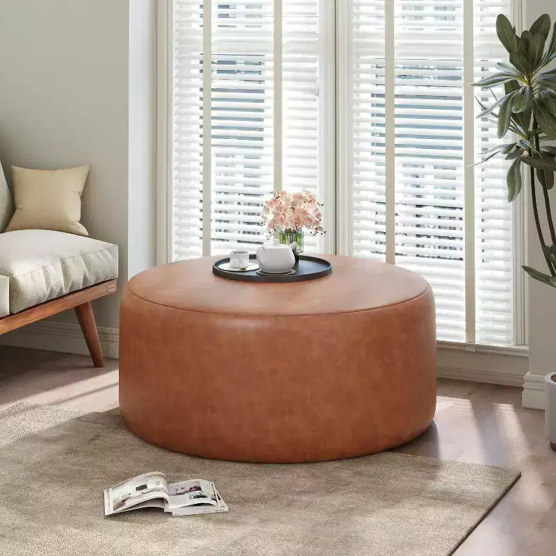 Table basse ottoman moderne ronde/carrée avec surface en cuir PU/tissu, petit repose-pieds multifonctionnel pour chambre à coucher, entrée