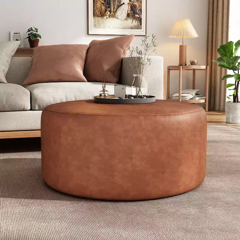 Table basse ottoman moderne ronde/carrée avec surface en cuir PU/tissu, petit repose-pieds multifonctionnel pour chambre à coucher, entrée