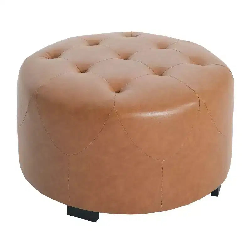 Table basse ottoman moderne ronde/carrée avec surface en cuir PU/tissu, petit repose-pieds multifonctionnel pour chambre à coucher, entrée