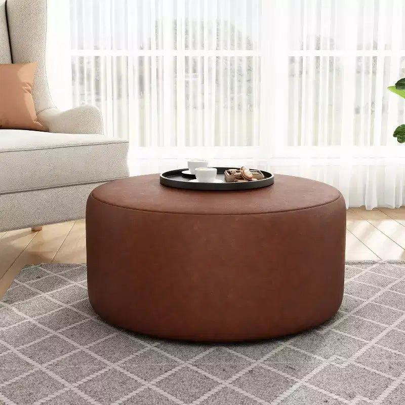 Table basse ottoman moderne ronde/carrée avec surface en cuir PU/tissu, petit repose-pieds multifonctionnel pour chambre à coucher, entrée