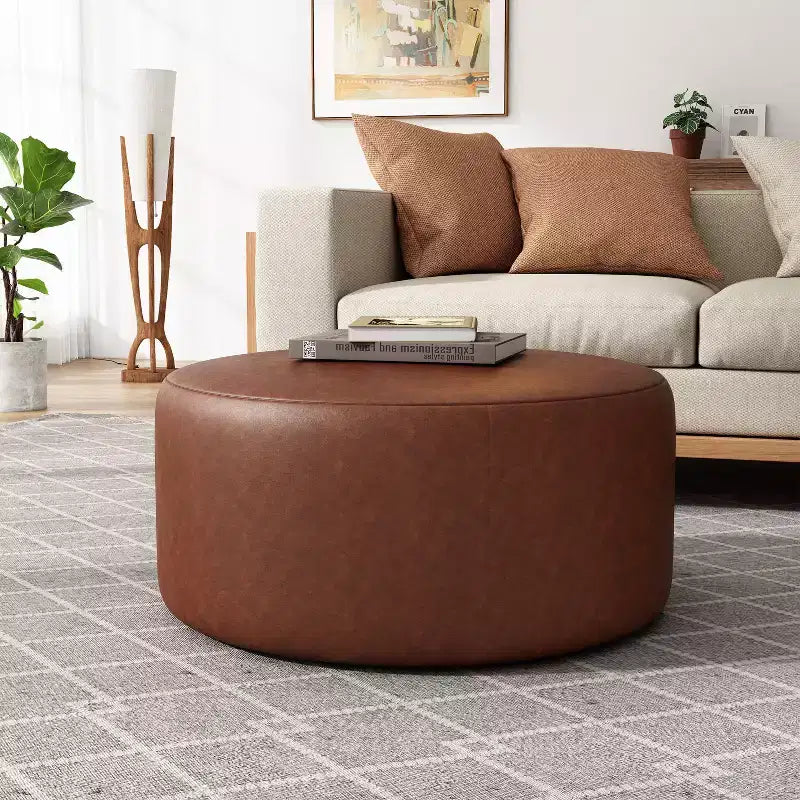 Table basse ottoman moderne ronde/carrée avec surface en cuir PU/tissu, petit repose-pieds multifonctionnel pour chambre à coucher, entrée