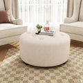 Okak Modern Round/Square Ottoman Coffee Table with PU Leather/Fabric Surface,Multi-Functional Small Footrest for Bedroom,Entryway