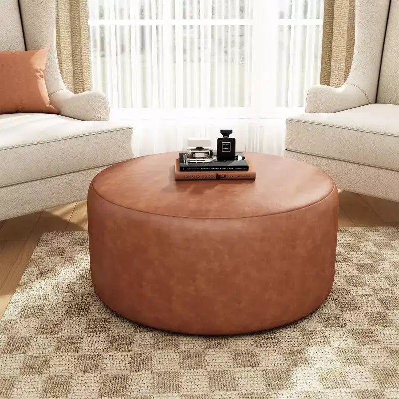 Table basse ottoman moderne ronde/carrée avec surface en cuir PU/tissu, petit repose-pieds multifonctionnel pour chambre à coucher, entrée