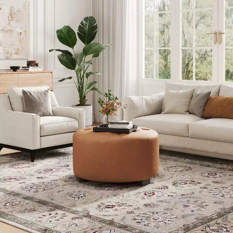 Table basse ottoman moderne ronde/carrée avec surface en cuir PU/tissu, petit repose-pieds multifonctionnel pour chambre à coucher, entrée