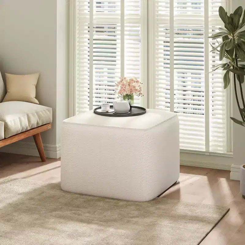 Table basse ottoman moderne ronde/carrée avec surface en cuir PU/tissu, petit repose-pieds multifonctionnel pour chambre à coucher, entrée