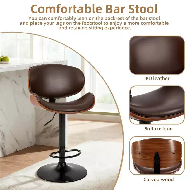 Tabourets de bar pivotants réglables en similicuir PU, lot de 2, chaises de hauteur comptoir avec dossier en bois et repose-pieds, chaise de salle à manger pour cuisine, bureau, bar