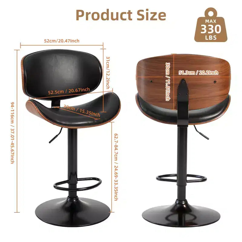 Tabourets de bar pivotants réglables en similicuir PU, lot de 2, chaises de hauteur comptoir avec dossier en bois et repose-pieds, chaise de salle à manger pour cuisine, bureau, bar