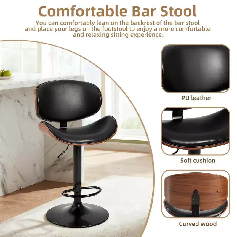 Tabourets de bar pivotants réglables en similicuir PU, lot de 2, chaises de hauteur comptoir avec dossier en bois et repose-pieds, chaise de salle à manger pour cuisine, bureau, bar