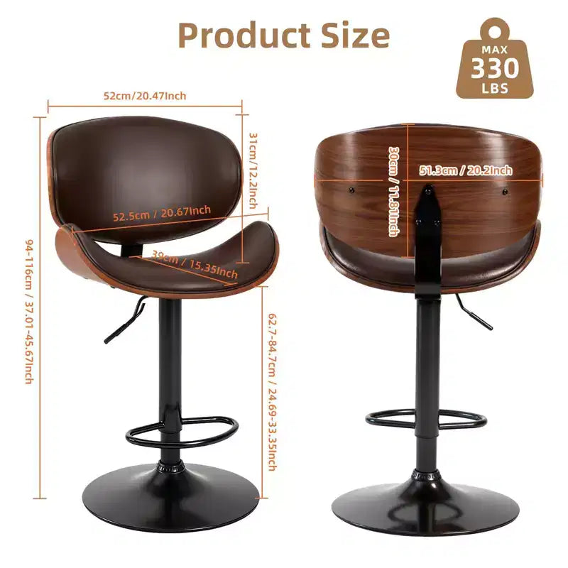 Tabourets de bar pivotants réglables en similicuir PU, lot de 2, chaises de hauteur comptoir avec dossier en bois et repose-pieds, chaise de salle à manger pour cuisine, bureau, bar