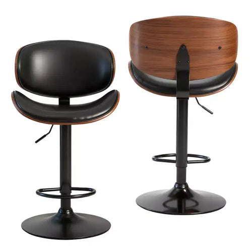 TUYOHW Adjustable PU Leather Swivel Bar Stools Set of 2,Counter Height Chairs with Wood Backrest & Footstool,Dining Chair for Kitchen,Office,Bar