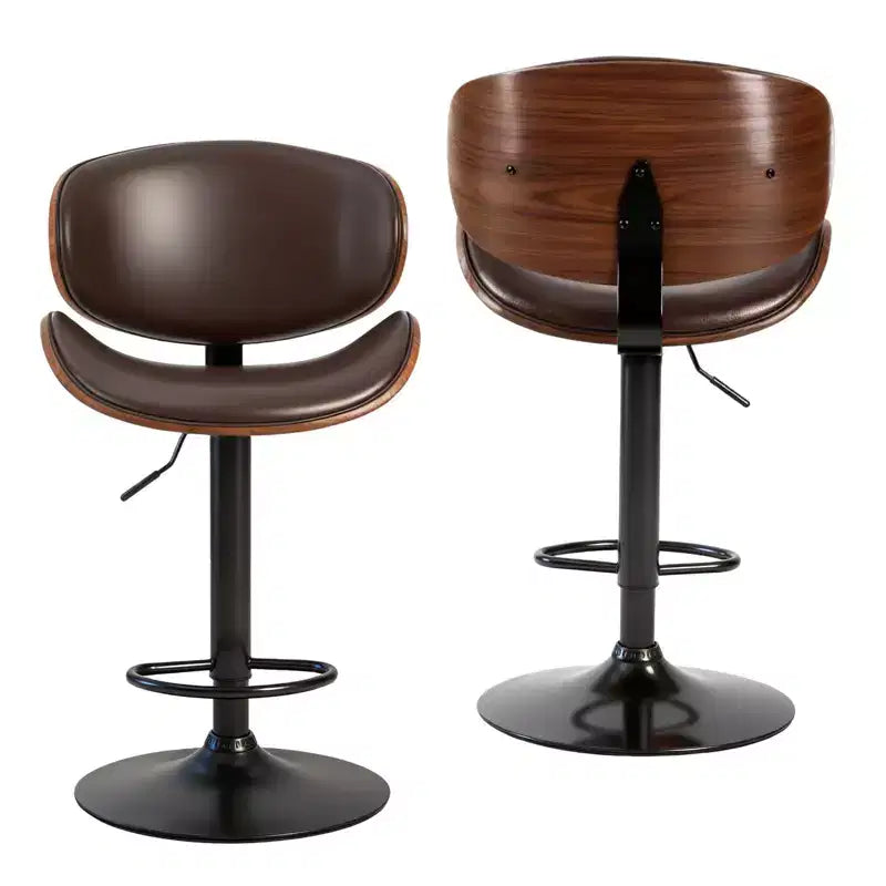 Tabourets de bar pivotants réglables en similicuir PU, lot de 2, chaises de hauteur comptoir avec dossier en bois et repose-pieds, chaise de salle à manger pour cuisine, bureau, bar