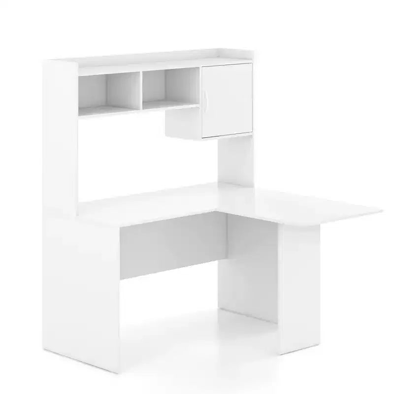 Bureau d'angle en L avec étagère de rangement ouverte Bureau d'ordinateur d'angle avec étagères et placard