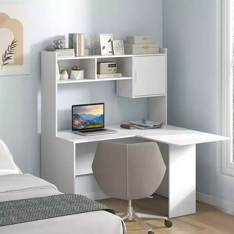 Bureau d'angle en L avec étagère de rangement ouverte Bureau d'ordinateur d'angle avec étagères et placard