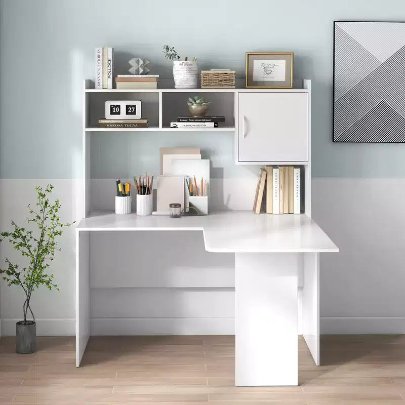 Bureau d'angle en L avec étagère de rangement ouverte Bureau d'ordinateur d'angle avec étagères et placard