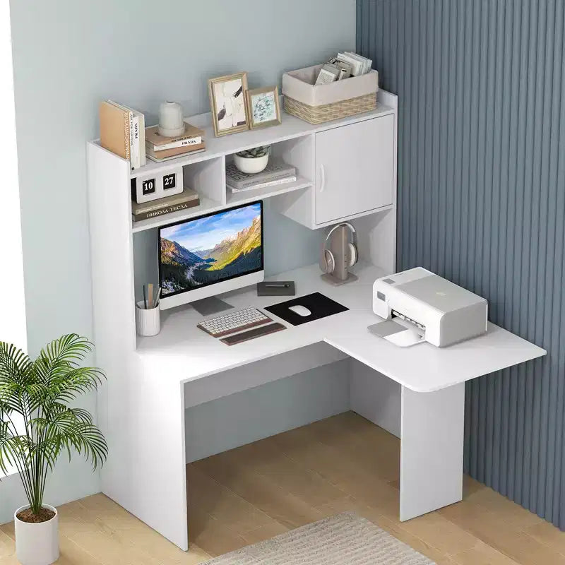 Bureau d'angle en L avec étagère de rangement ouverte Bureau d'ordinateur d'angle avec étagères et placard