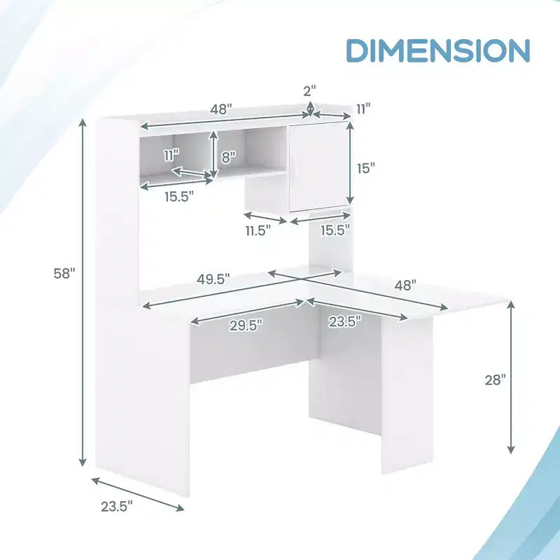 Bureau d'angle en L avec étagère de rangement ouverte Bureau d'ordinateur d'angle avec étagères et placard