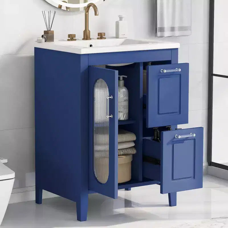 Meuble-lavabo de salle de bain de 24 po avec évier, meuble-lavabo de salle de bain avec deux tiroirs et porte, étagère réglable, noir