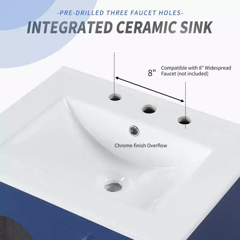 Meuble-lavabo de salle de bain de 24 po avec évier, meuble-lavabo de salle de bain avec deux tiroirs et porte, étagère réglable, noir