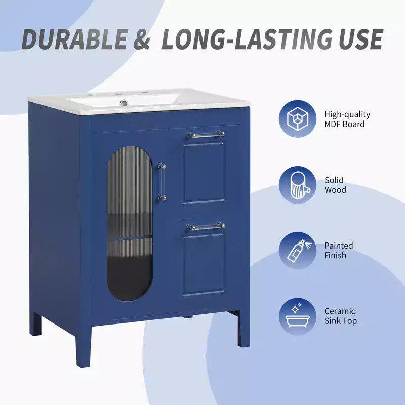 Meuble-lavabo de salle de bain de 24 po avec évier, meuble-lavabo de salle de bain avec deux tiroirs et porte, étagère réglable, noir
