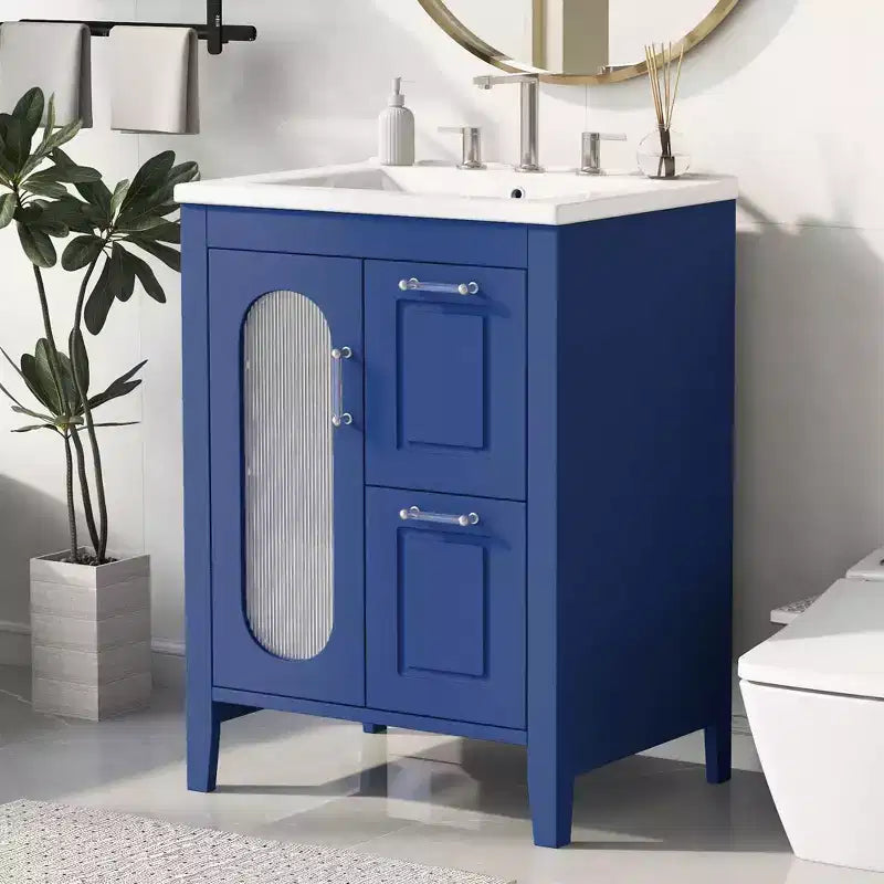 Meuble-lavabo de salle de bain de 24 po avec évier, meuble-lavabo de salle de bain avec deux tiroirs et porte, étagère réglable, noir