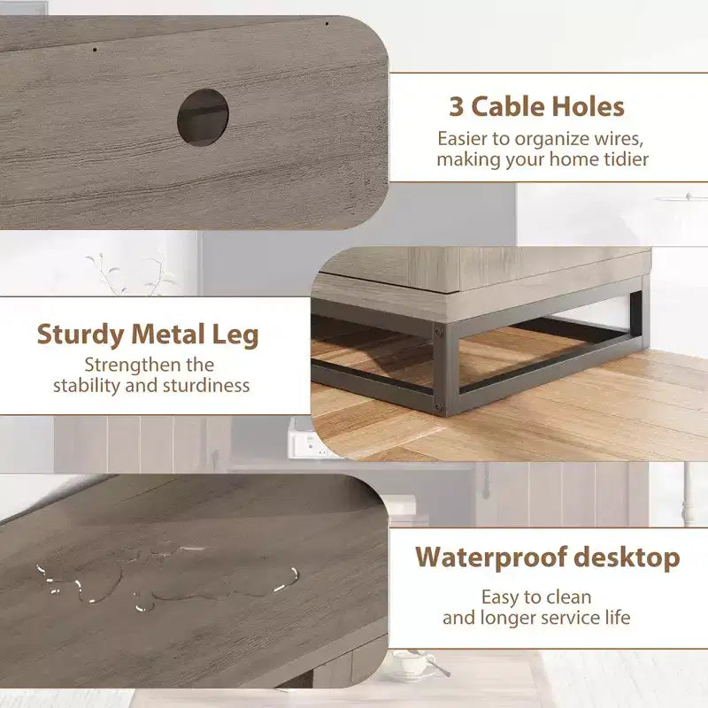 Meuble TV de style ferme pour 75 pouces, Centre de divertissement gris avec pieds en métal robustes et étagères réglables, Meuble console TV et multimédia en bois