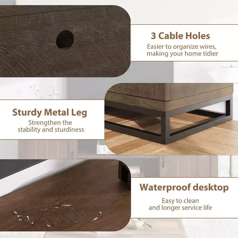 Meuble TV de style ferme pour 75 pouces, Centre de divertissement gris avec pieds en métal robustes et étagères réglables, Meuble console TV et multimédia en bois