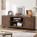 Farmhouse TV Stand for 75 in, Grey Entertainment Center with Sturdy Metal Leg & Adjustable Shelves, Wooden TV & Media Console Cabinet