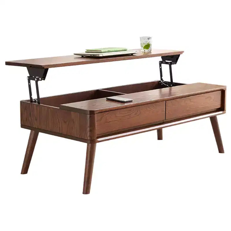 Table basse élévatrice de 99 cm, table centrale rectangulaire en chêne massif avec compartiment caché, table de cocktail moderne pour salon ou bureau