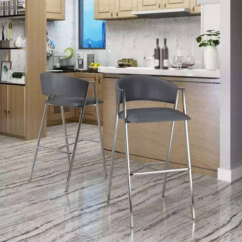 TUYOHW Modern Counter Height Bar Stools Set of 2,Bar Chairs with Faux Leather Seat &A-Frame,Accent Chairs for Kitchen,Home Office,Bar,Dining Room