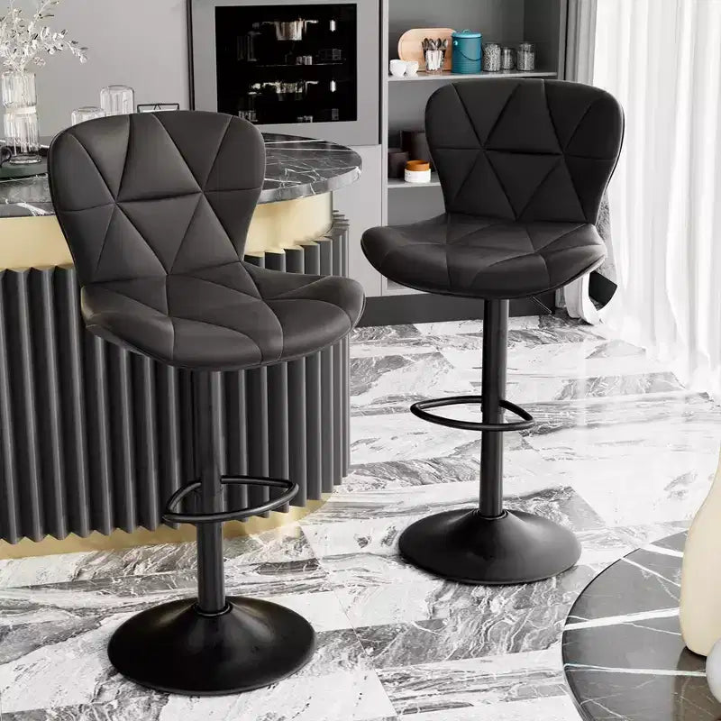 TUYOHW Adjustable Faux Leather Bar Stools Set of 2,wivel Counter Height Bar Chairs with Ergonomic Backr & Metal Base for Kitchen Island,Home Bar,Black