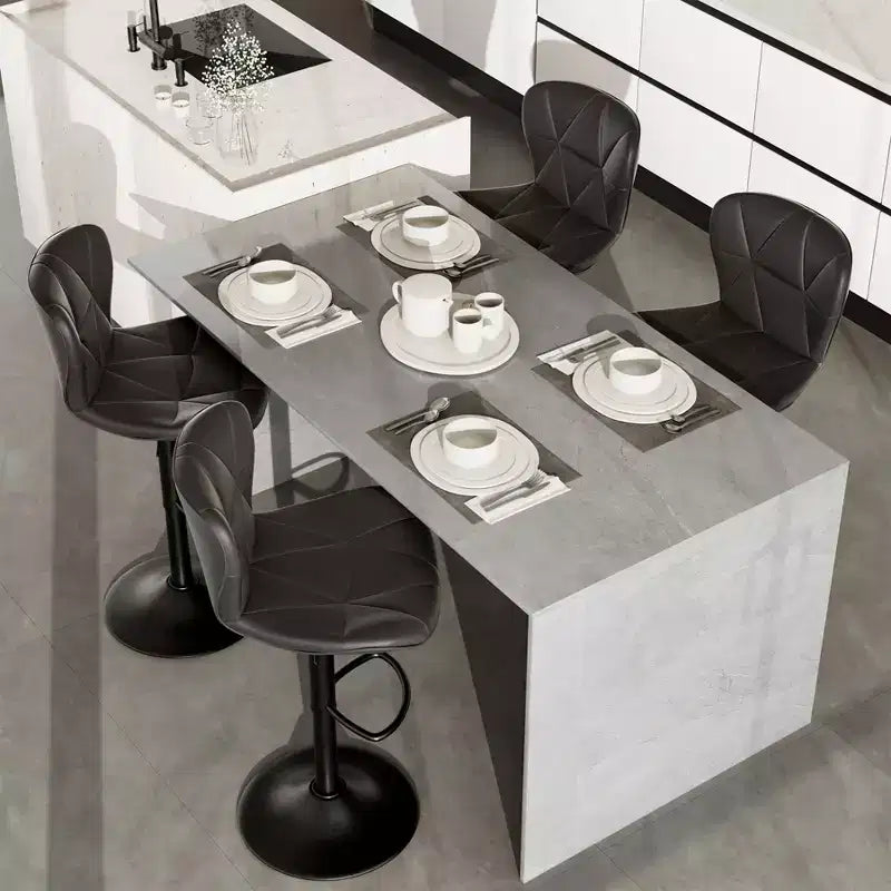 Lot de 2 tabourets de bar réglables en similicuir, chaises de bar pivotantes à hauteur de comptoir avec dossier ergonomique et base en métal pour îlot de cuisine, bar à domicile, noir