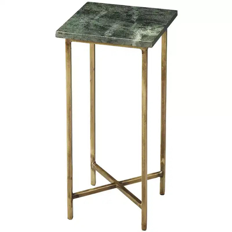 HomeRoots 21 Green and Gold Marble Drink Size Square End Table