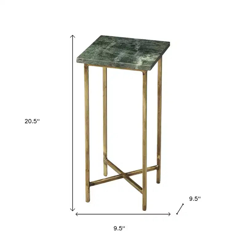 Table d'appoint carrée marbre vert et or avec plateau de rangement