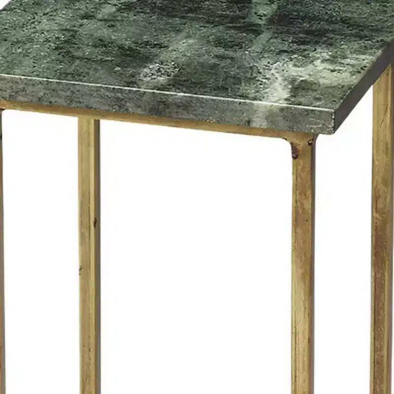 Table d'appoint carrée marbre vert et or avec plateau de rangement