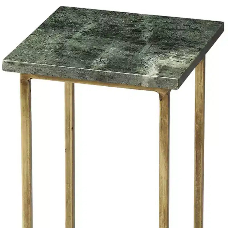 Table d'appoint carrée marbre vert et or avec plateau de rangement