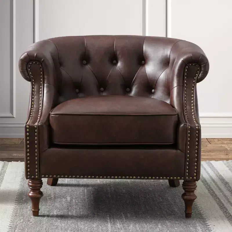 GDFStudio Caswell Button Tufted Faux Leather Barrel Accent Chair