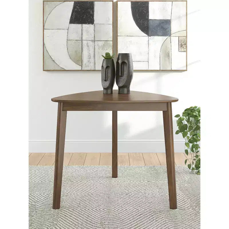 Table à manger triangulaire, marron, 3 places, style moderne du milieu du siècle pour petits espaces