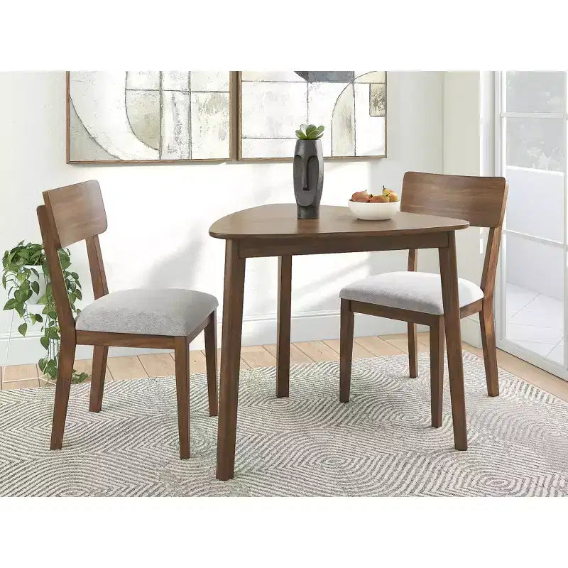Table à manger triangulaire, marron, 3 places, style moderne du milieu du siècle pour petits espaces