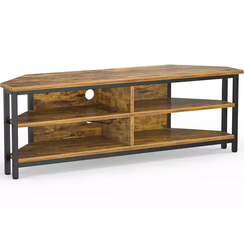 Meuble TV d'angle avec station de charge, Table console TV avec 4 étagères de rangement ouvertes