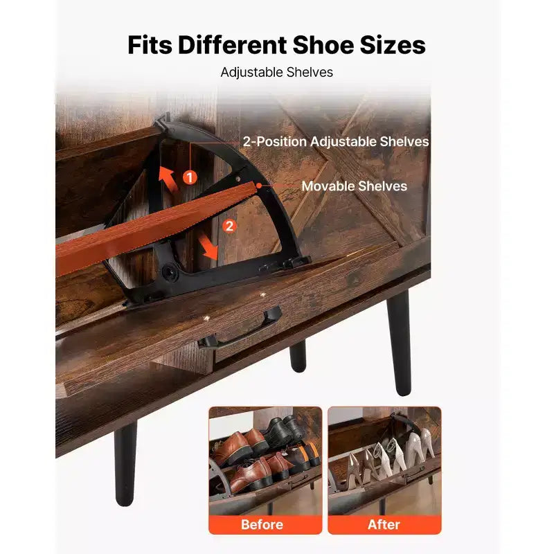 Meuble à chaussures avec 4 tiroirs basculants, meuble de rangement pour chaussures de ferme avec pieds en bois et dispositif anti-basculement, organisateur de chaussures autoportant, marron